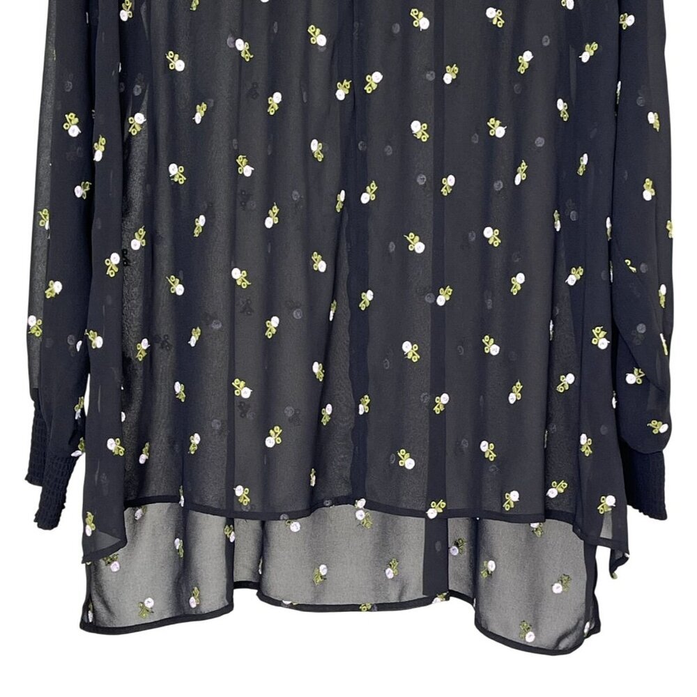 CAbi Black Sheer Embroidered Floral Blouse | XL Style 5338 Romantic Boho Top - Picture 8 of 10